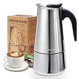 Godmorn Cafetera Italiana,Cafetera espressos en Acero inoxidable430,Conveniente para la Cocina de inducción,Cafetera Moka Clásica,Plata, Uso Doméstico y en la Oficina (300ml)