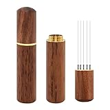 Zolunu Agitador de café expreso, 5 agujas, herramientas de distribución de espresso de 0,4 mm, mango y soporte de madera natural