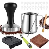 YUTUY Prensador de Café 51mm,Café Tamper,Espresso tamper, prensador de café Alfombrilla de Silicona, Jarra de Leche (350 ml),aguja de café,Pisón clásico con Alfombrilla para prensar café Espresso